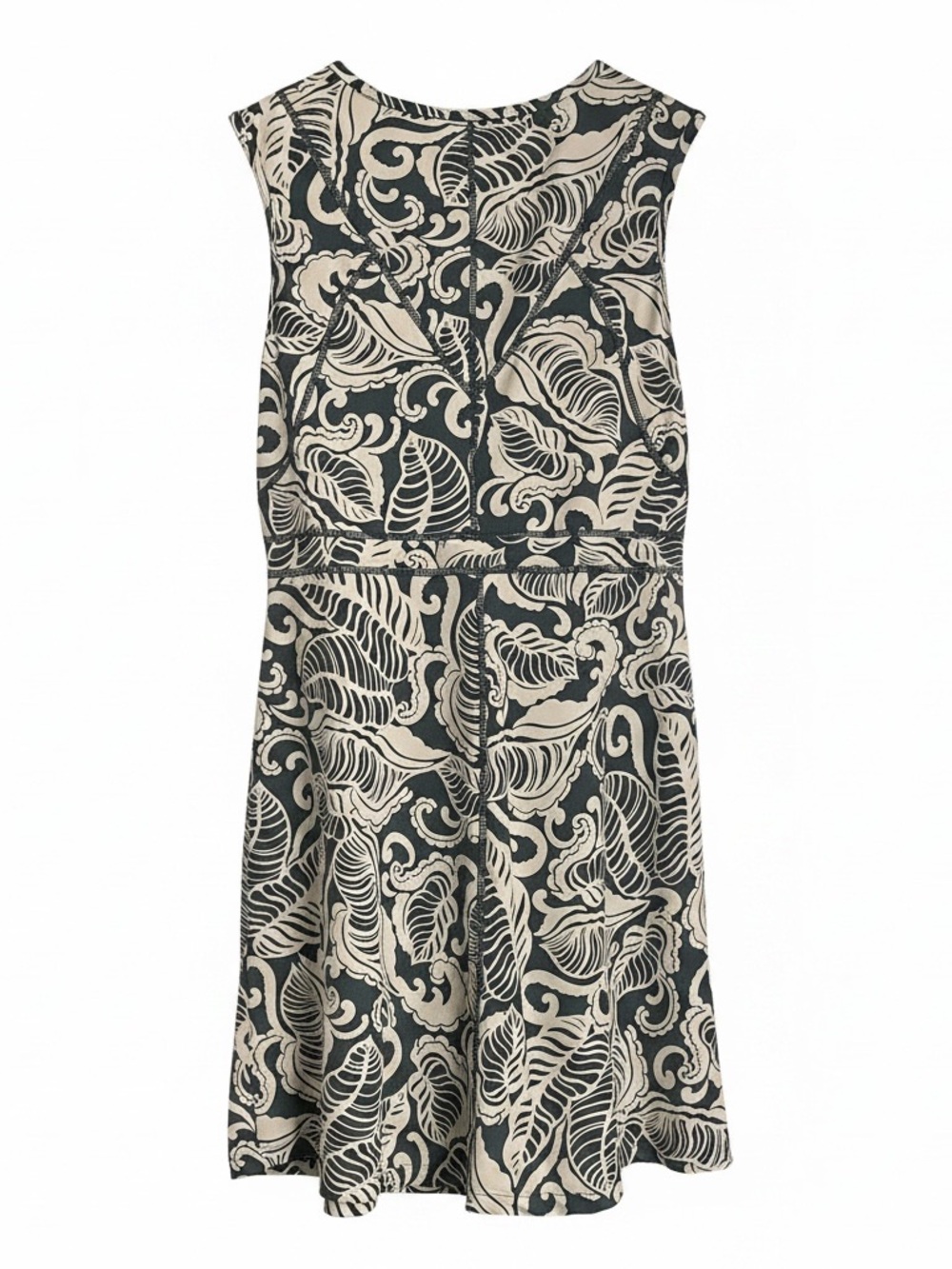 Title Nine Sleeveless Leaf-Print Mini Fit and Flare Dress - Green & Cream - Picture 2 of 4